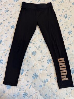 Puma Black Leggings with Gold Metallic Logo